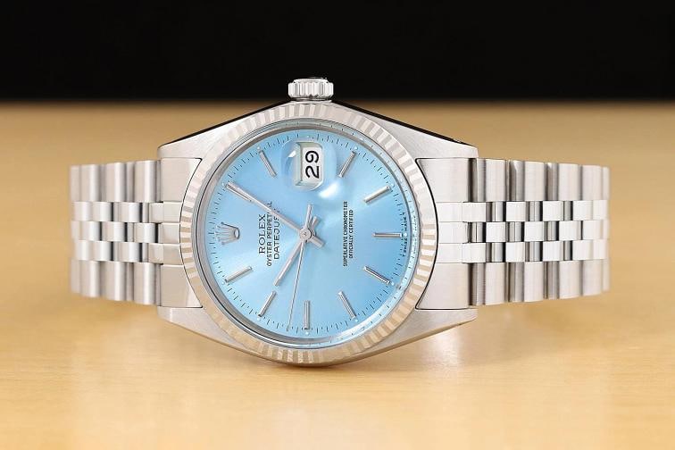 ROLEX MENS DATEJUST 16014 ICE BLUE DIAL 18K WHITE GOLD STEEL JUBILEE WATCH - 3