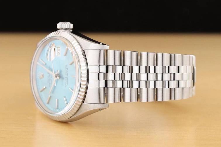 ROLEX MENS DATEJUST 16014 ICE BLUE DIAL 18K WHITE GOLD STEEL JUBILEE WATCH - 4