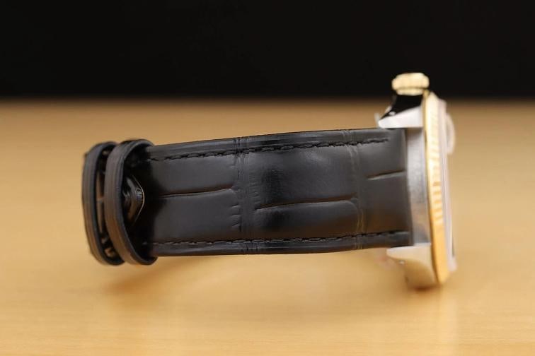 ROLEX MENS DATEJUST 16233 GREEN DIAMOND 18K GOLD STEEL BLACK LEATHER BAND WATCH - 8