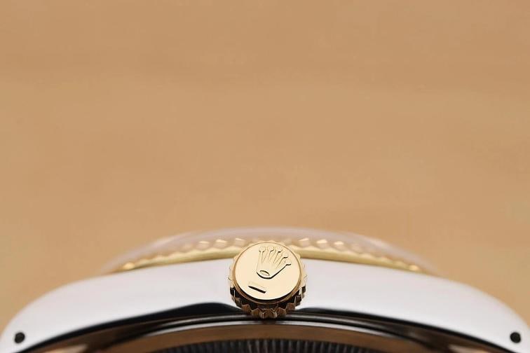 ROLEX MENS DATEJUST 16233 GREEN DIAMOND 18K GOLD STEEL BLACK LEATHER BAND WATCH - 9