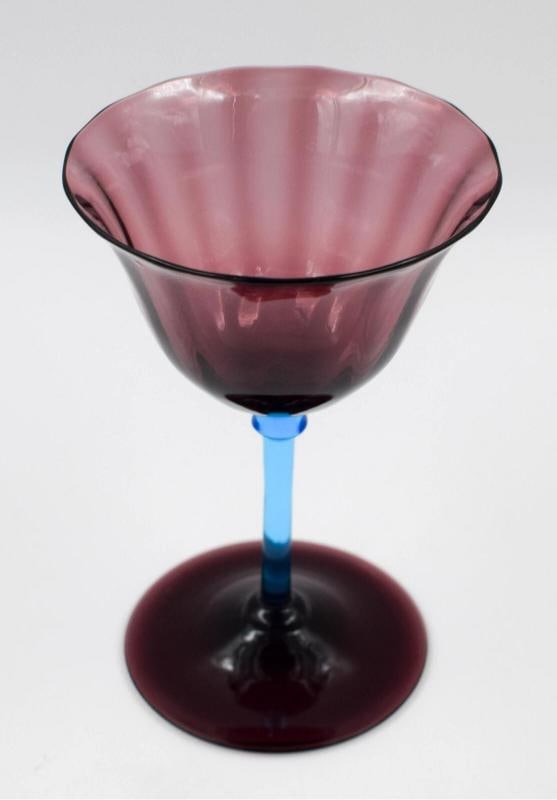 Steuben Amethyst & Celeste Blue Champagne Glass, Circa 1920, Signed. - 2