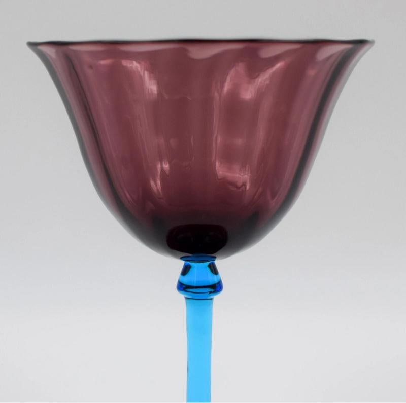 Steuben Amethyst & Celeste Blue Champagne Glass, Circa 1920, Signed. - 3