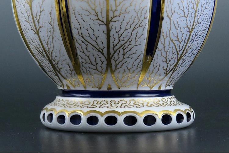 Antique Bohemian Cased Glass Gilded White on Cobalt Blue Pitcher Ewer - 6