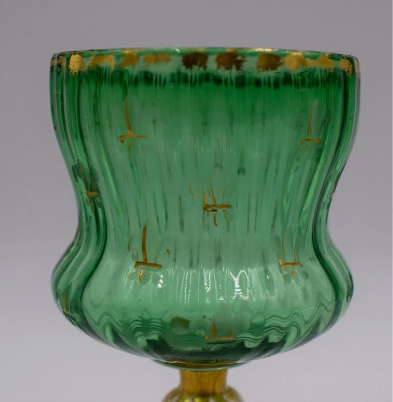 Daum Nancy French Art Glass Wines - Circa 1920 Green & Gold Wine Glasses - 5