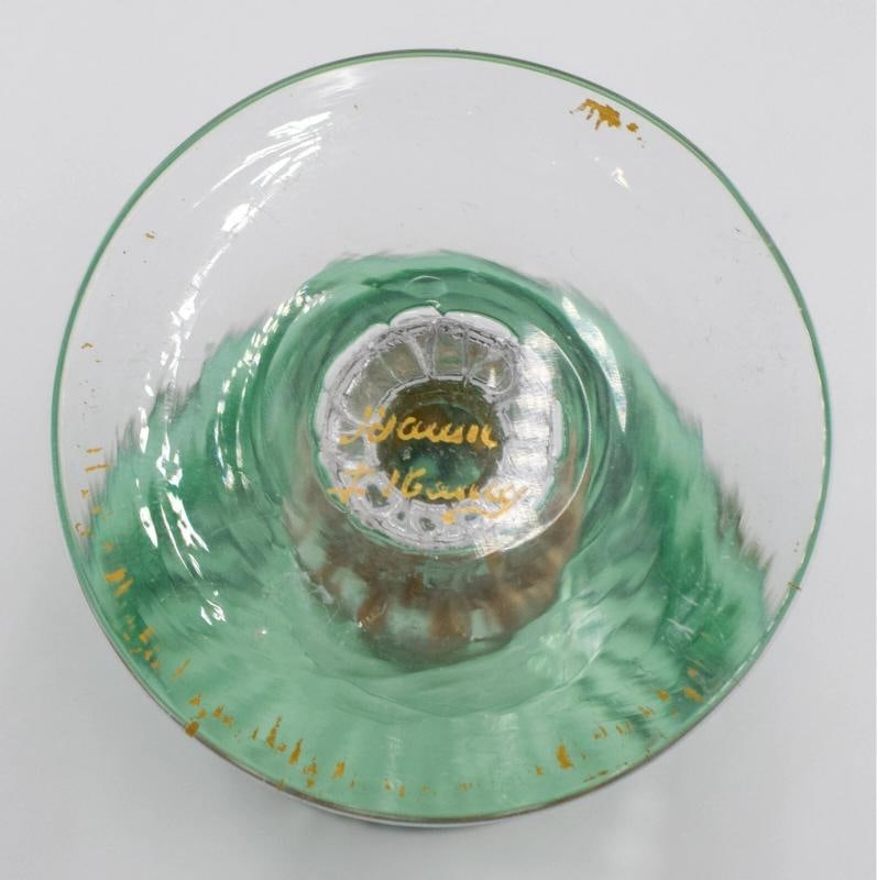 Daum Nancy French Art Glass Wines - Circa 1920 Green & Gold Wine Glasses - 6