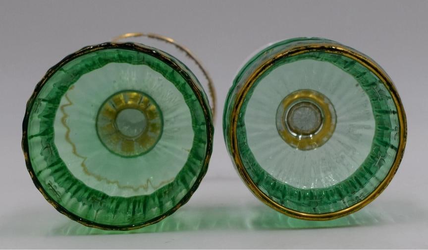 Daum Nancy French Art Glass Wines - Circa 1920 Green & Gold Wine Glasses - 7