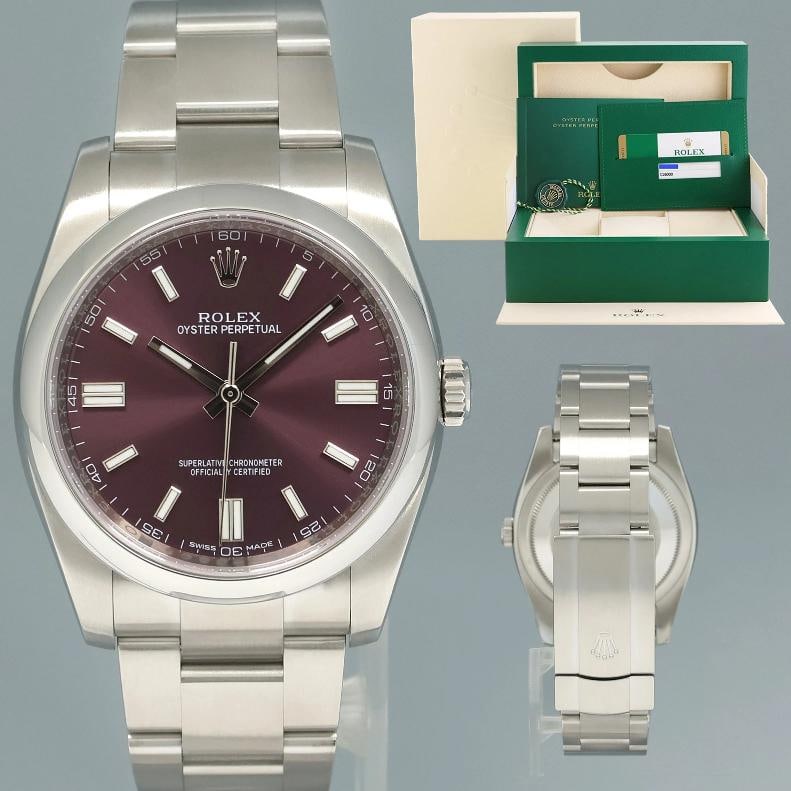 2015 MINT Rolex 36mm Oyster Perpetual 116000 Red Purple Grape Stick Steel Watch: Condition: Pre-owned - Excellent,Brand: Rolex,Department: Men,Type: Wristwatch,Country of Origin: Switzerland 