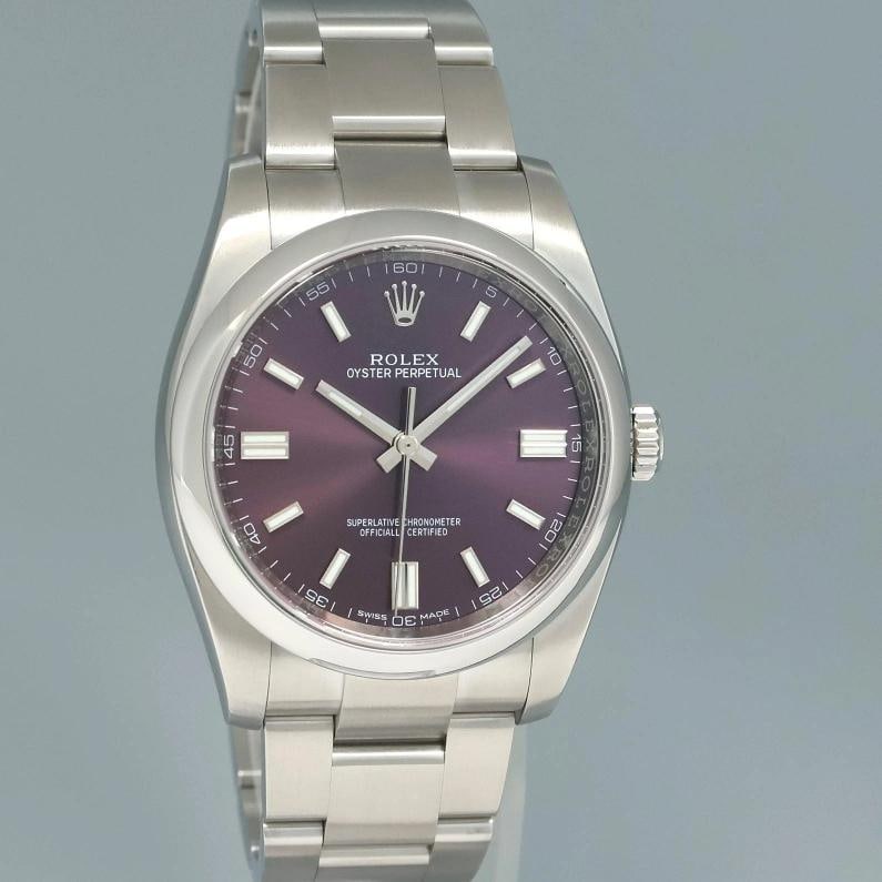 2015 MINT Rolex 36mm Oyster Perpetual 116000 Red Purple Grape Stick Steel Watch - 3