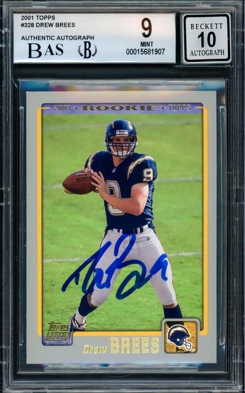 Drew Brees Signed 2001 Topps RC 328 San Diego Chargers BGS 9 Auto GM 10 Beckett: Condition: Ungraded - Very good: Not in original packaging or professionally graded ,Player/Athlete: Drew Brees,Player: Drew Brees,Team: San Diego Chargers,Sport: Football,Product: Card,Autographed: