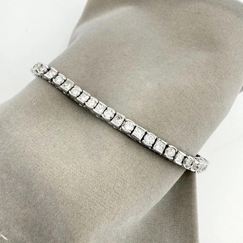 Round Diamond & Princess Cut Diamond Bezel Set Tennis Bracelet 14kt White Gold - 10