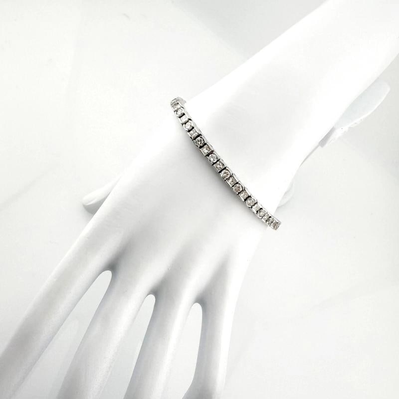 Round Diamond & Princess Cut Diamond Bezel Set Tennis Bracelet 14kt White Gold - 12