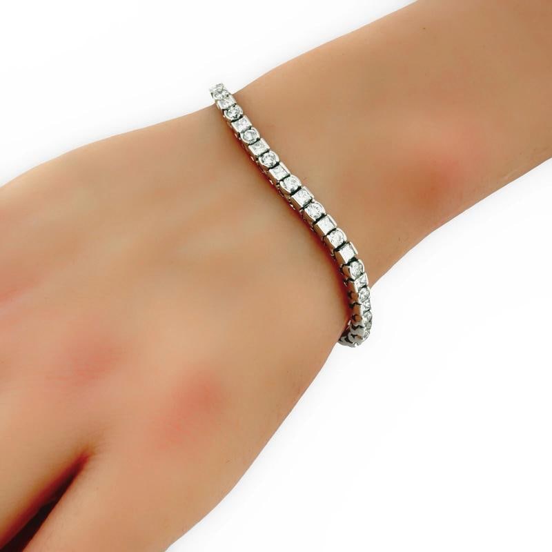 Round Diamond & Princess Cut Diamond Bezel Set Tennis Bracelet 14kt White Gold - 8