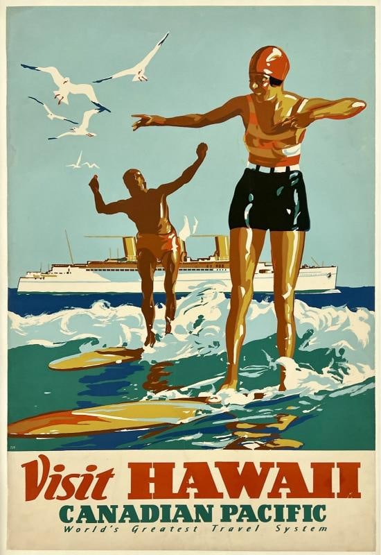 Original Vintage Poster CANADIAN PACIFIC VISIT HAWAII Travel Tourism LINEN Rare: Condition: Used,Type: Poster,Listed By: Dealer or Reseller,Year of Production: 1935,Width (Inches): 24.2",Height (Inches): 35.8",Style: Art Deco, Vintage,Theme: Travel,Features: Travel