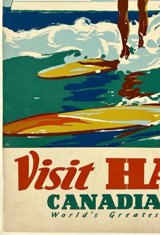 Original Vintage Poster CANADIAN PACIFIC VISIT HAWAII Travel Tourism LINEN Rare - 4