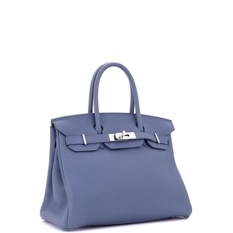 Hermes Birkin Handbag Blue Togo with Palladium Hardware 30 - 3