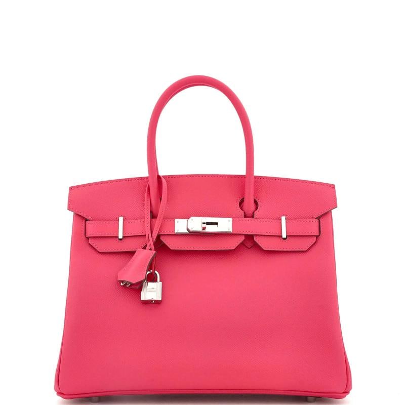 Hermes Birkin Handbag Pink Epsom with Palladium Hardware 30: Accessories: Lock, Keys, Clochette, Dust Bag Measurements: Height 9", Width 11.5", Depth 6". Condition: Pre-owned - Good,Brand: Hermes,Exterior Material: Leather,Style: Top Handle,Exterior Color: