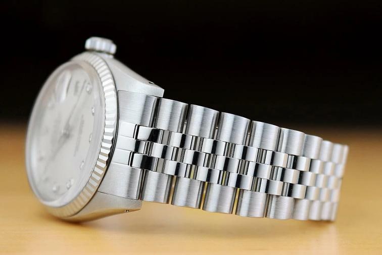 ROLEX MENS DATEJUST SILVER DIAMOND DIAL 18K WHITE GOLD STAINLESS STEEL WATCH - 4