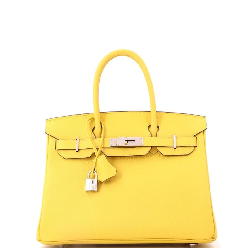 Hermes Birkin Handbag Yellow Epsom with Palladium Hardware 30: Condition: Pre-owned - Excellent,Brand: Hermes,Exterior Material: Leather,Style: Totes,Exterior Color: Yellow,Department: Women,Size: 30,Accessories: Lock, Keys, Box, Clochette, Dust Bag Condition: Gr