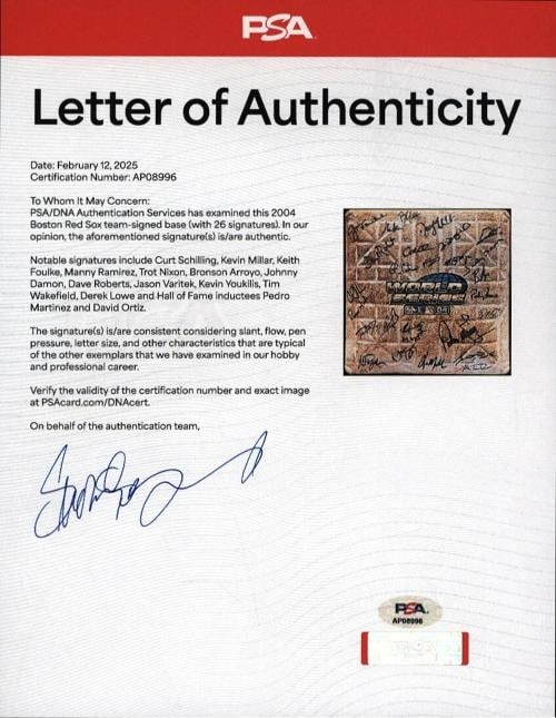 Historic 2004 Boston Red Sox Champs Team Signed Game Used World Series Base PSA - 4