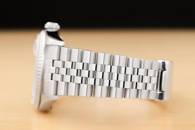 ROLEX MENS DATEJUST 16234 BLUE ROMAN DIAL 18K WHITE GOLD STEEL NO HOLES WATCH - 5