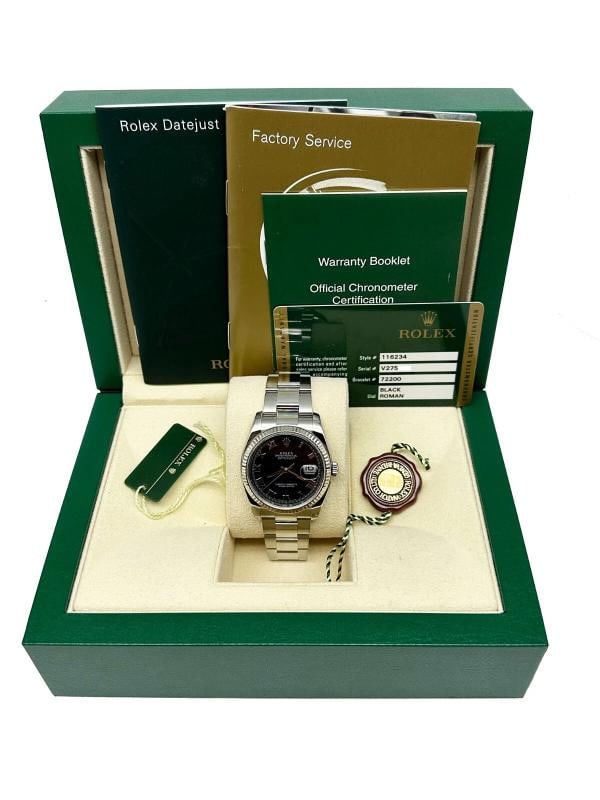 Rolex Datejust 116234 Black Roman Dial 18k Gold Stainless Steel Box Paper 2010 - 2