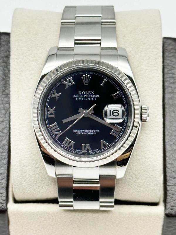 Rolex Datejust 116234 Black Roman Dial 18k Gold Stainless Steel Box Paper 2010 - 3