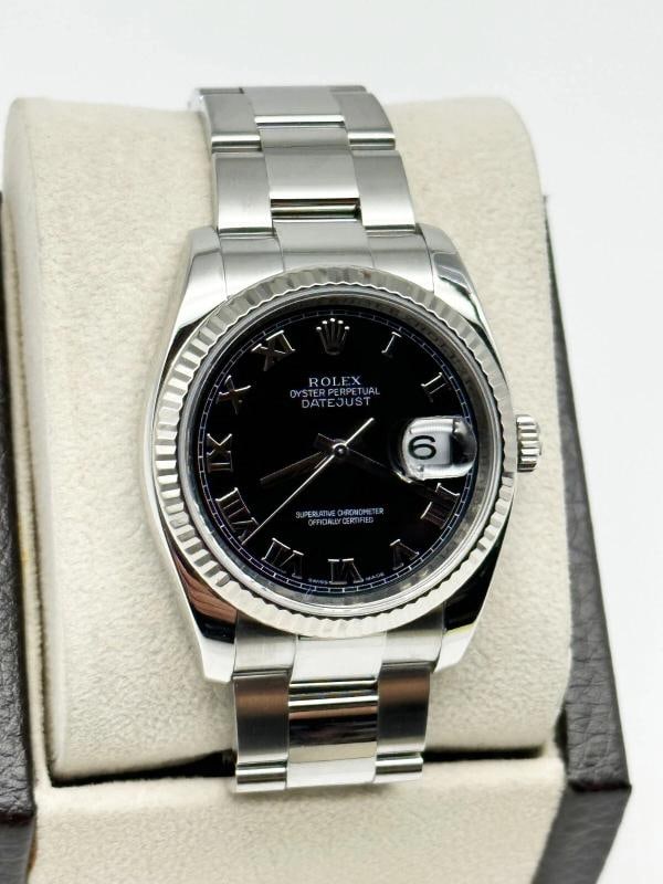 Rolex Datejust 116234 Black Roman Dial 18k Gold Stainless Steel Box Paper 2010 - 4