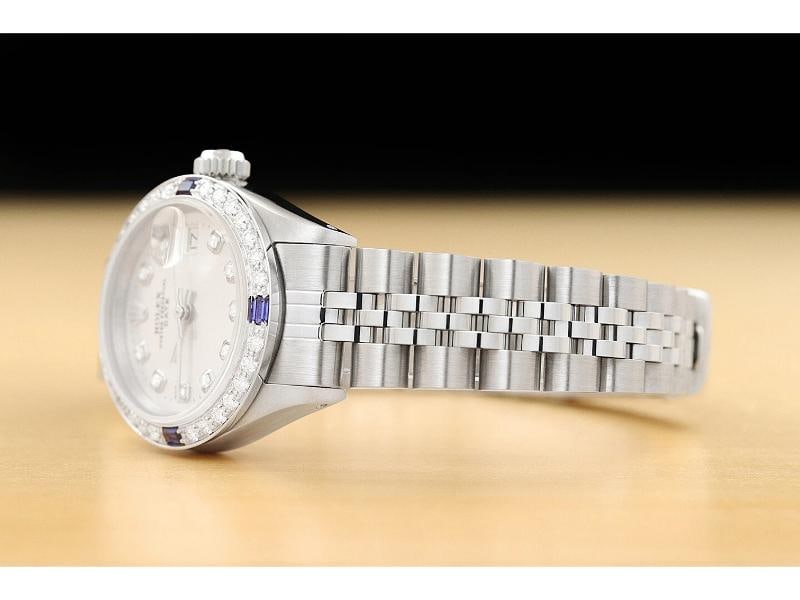 LADIES ROLEX DATE 6917 SILVER DIAL 18K WHITE GOLD SAPPHIRE DIAMOND STEEL WATCH - 4