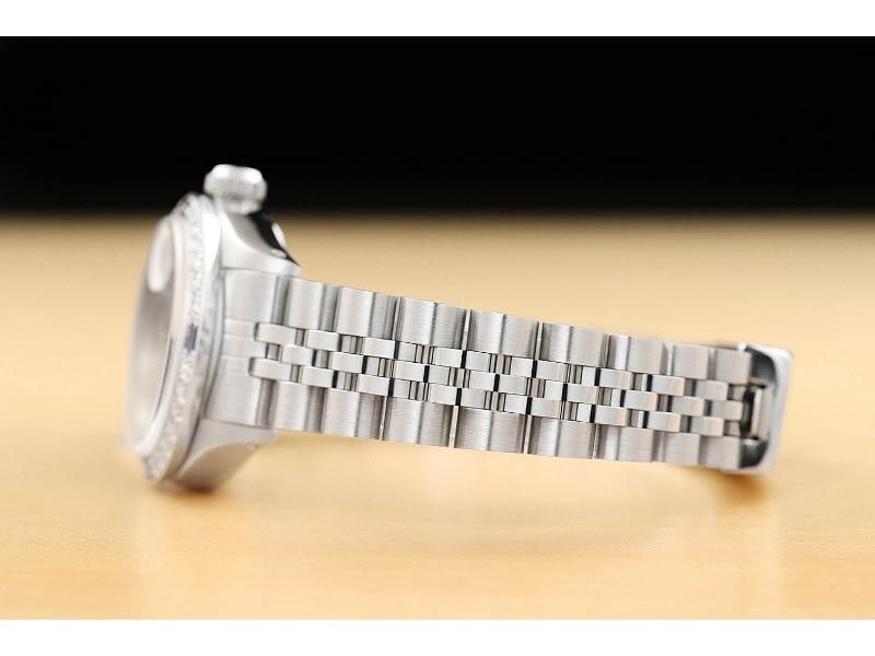 LADIES ROLEX DATE 6917 SILVER DIAL 18K WHITE GOLD SAPPHIRE DIAMOND STEEL WATCH - 5