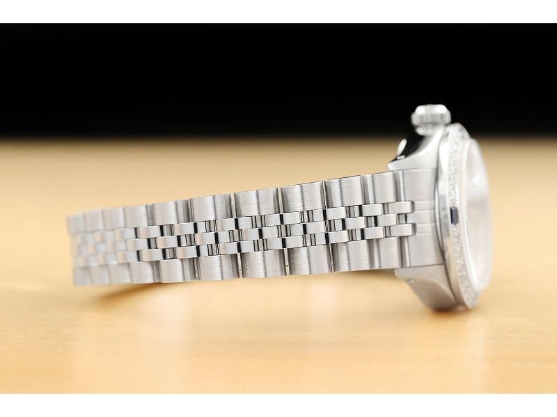 LADIES ROLEX DATE 6917 SILVER DIAL 18K WHITE GOLD SAPPHIRE DIAMOND STEEL WATCH - 7