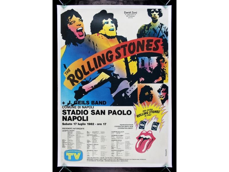 ROLLING STONES 1982 CONCERT ITALIAN TOUR MUSIC ROCK POSTER: This is a beautiful example of an original 27"x39" Italian concert wilding poster from the Stones' 1982 World Tour. 