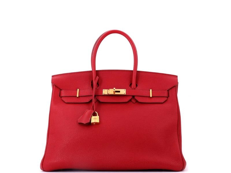Hermes Birkin Handbag Red Togo with Gold Hardware 35: Condition: Pre-owned - Good,Brand: Hermes,Exterior Material: Leather,Style: Totes,Exterior Color: Red,Department: Women,Size: 35,Accessories: Clochette, Keys, Lock 