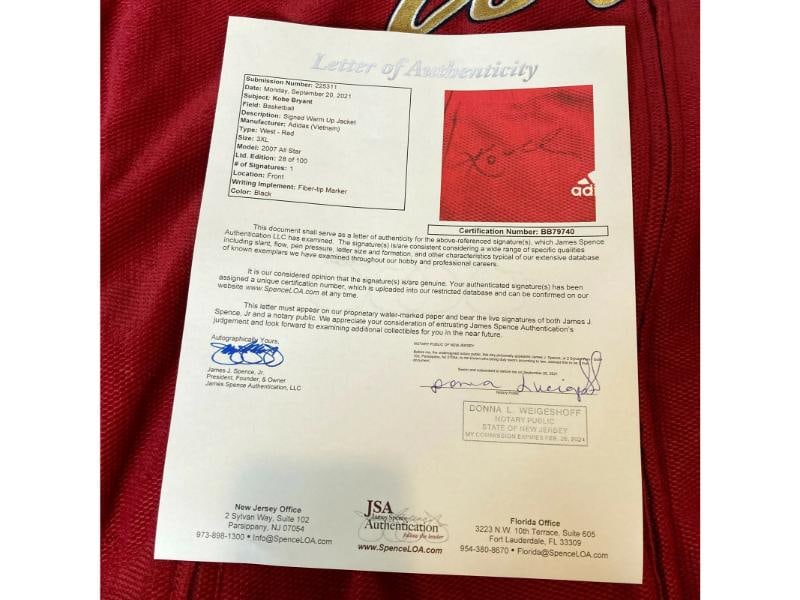 Kobe Bryant Signed Authentic 2007 All Star Game Warm Up Jacket JSA & Lakers COA - 3