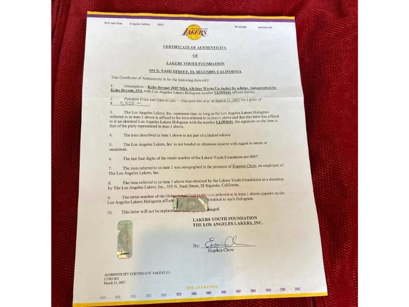 Kobe Bryant Signed Authentic 2007 All Star Game Warm Up Jacket JSA & Lakers COA - 4