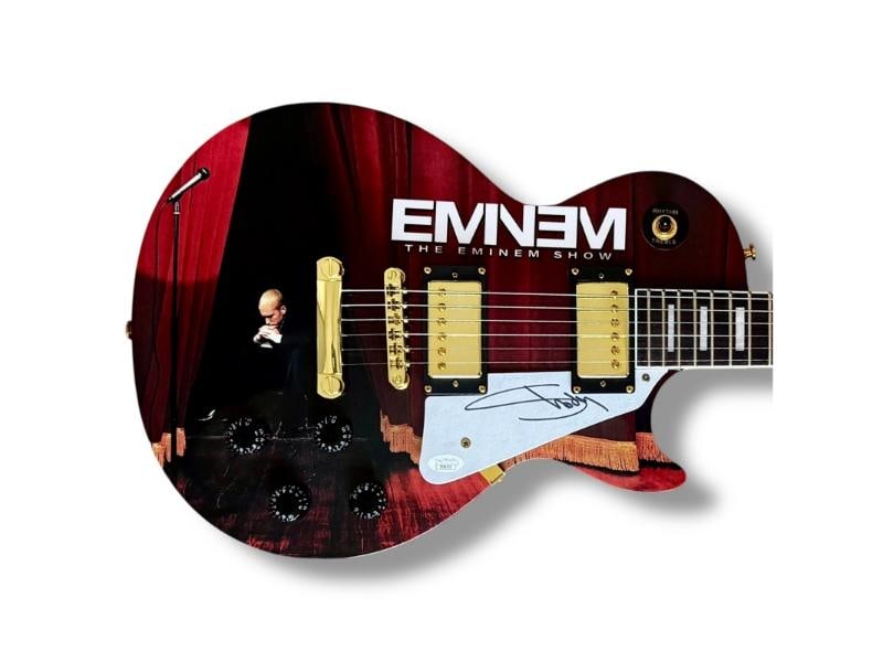 Eminem Signed Guitar Custom Graphics JSA COA The Eminem Show Slim Shady: Industry: Music,Autograph Authentication: James Spence (JSA),Original/Reproduction: Original,Signed: Yes,Country of Origin: United States 