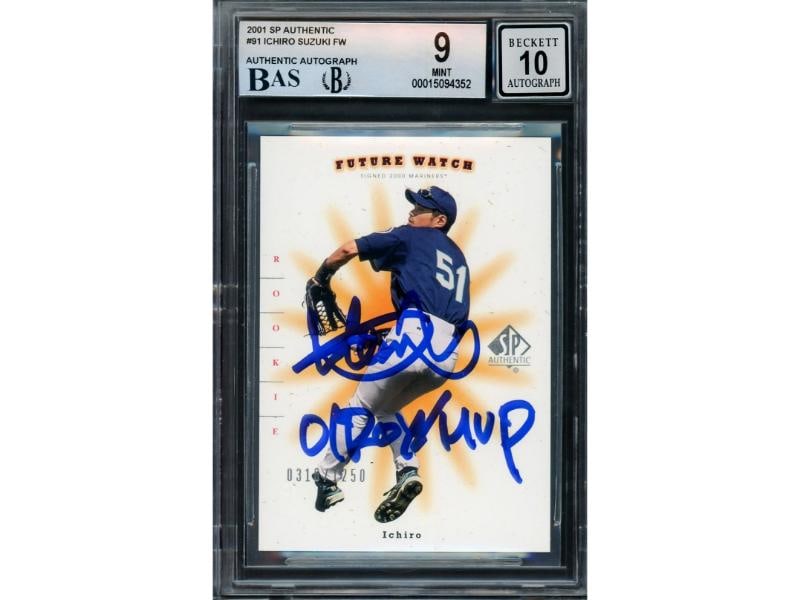 Ichiro Suzuki Auto 2001 UD SP Authentic RC 91 BGS 9 Sig 10 ROY/MVP /1250 Beckett: Condition: Ungraded - Very good: Not in original packaging or professionally graded ,Player/Athlete: Ichiro Suzuki,Player: Ichiro Suzuki,Team: Seattle Mariners,Sport: Baseball,Product: