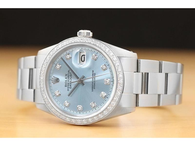 MENS ROLEX DATEJUST ICE BLUE DIAL 18K WHITE GOLD DIAMOND BEZEL & STEEL WATCH - 2
