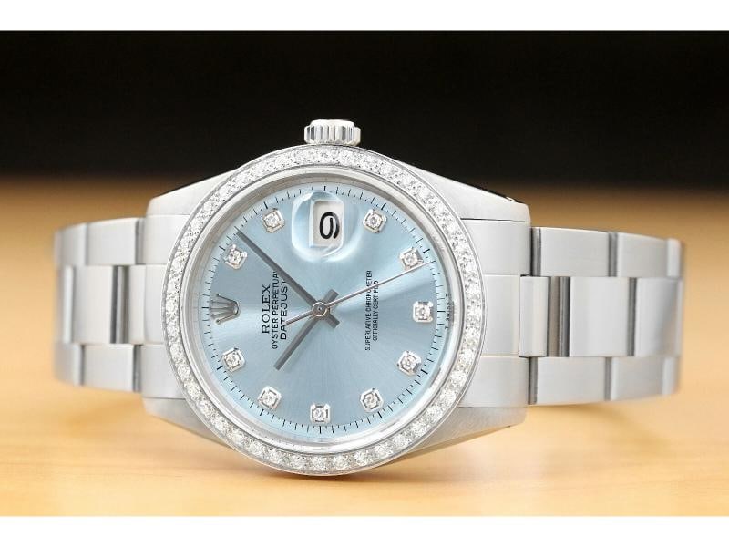 MENS ROLEX DATEJUST ICE BLUE DIAL 18K WHITE GOLD DIAMOND BEZEL & STEEL WATCH - 3