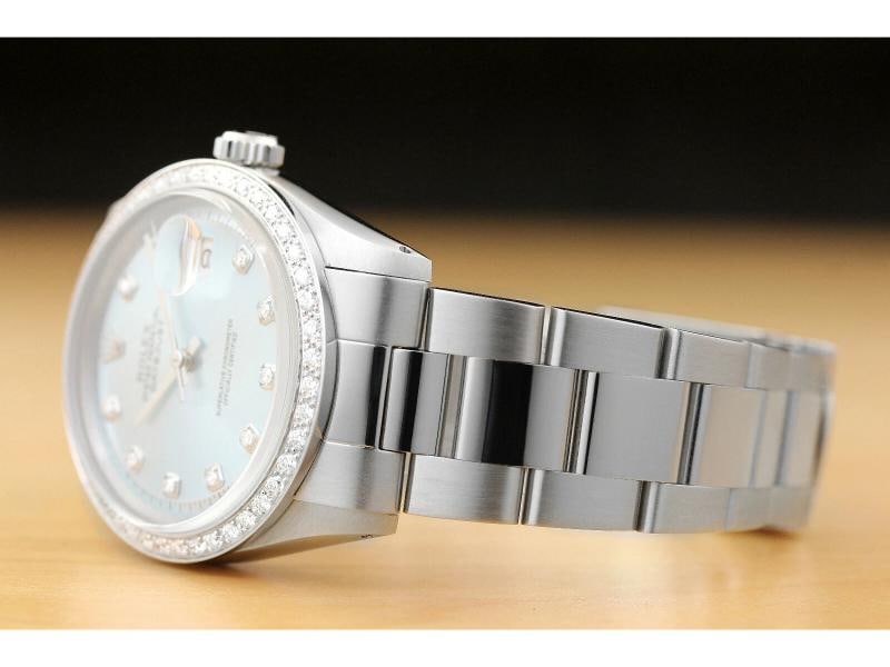 MENS ROLEX DATEJUST ICE BLUE DIAL 18K WHITE GOLD DIAMOND BEZEL & STEEL WATCH - 4