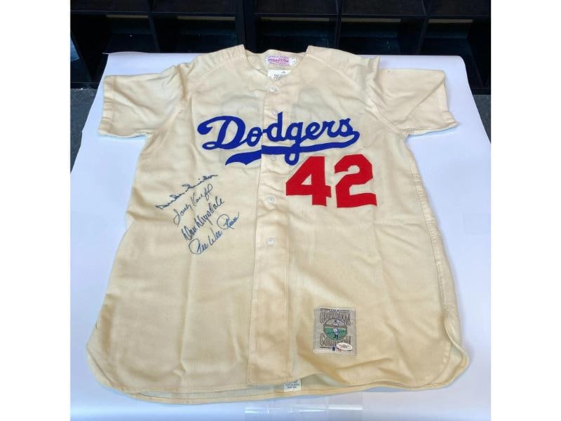 Sandy Koufax Don Drysdale Signed Jackie Robinson Brooklyn Dodgers Jersey JSA COA - 6