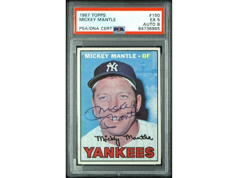 1967 Topps Mickey Mantle #150 Signed Baseball Card PSA DNA 8 Auto: Condition: Graded - PSA 5: Professionally graded ,Type: Sports Trading Card,Autographed: Yes,Sport: Baseball,Set: 1967 Topps,Autograph Authentication: Professional Sports Authenticator