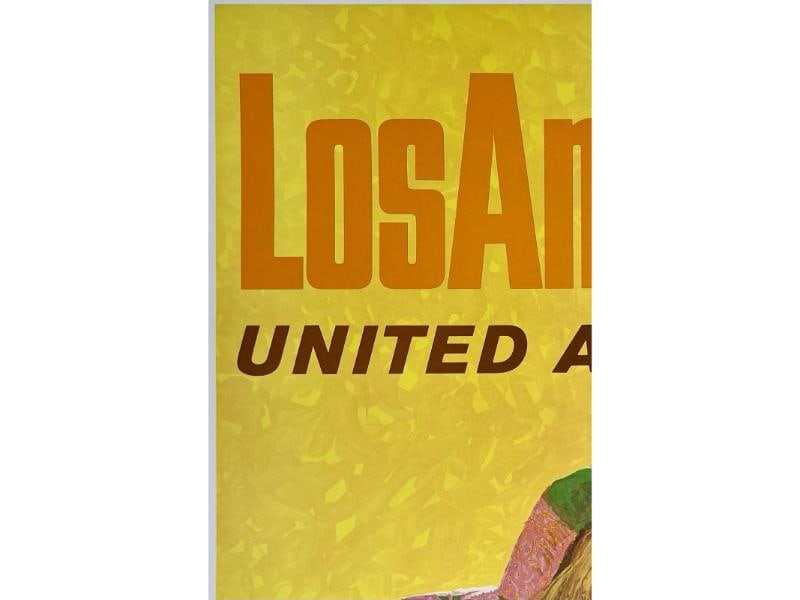 Original Vintage Poster LOS ANGELES UNITED AIR LINES Airline Travel Galli LINEN - 2