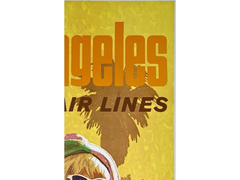 Original Vintage Poster LOS ANGELES UNITED AIR LINES Airline Travel Galli LINEN - 3