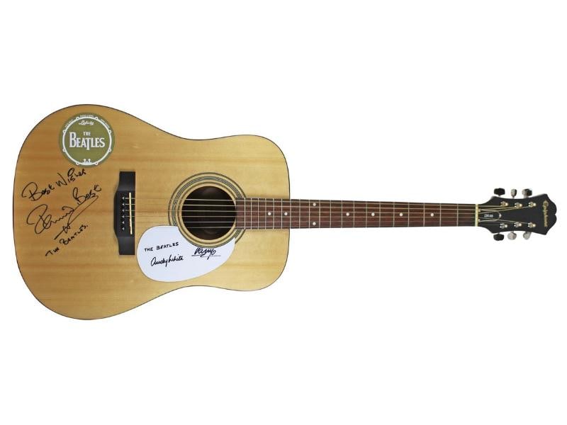 Beatles Drummers (3) Starr, Best & White Signed Epiphone Acoustic Guitar BAS JSA - 2