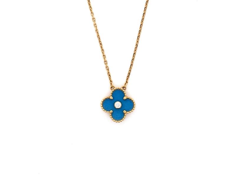 Van Cleef & Arpels Vintage Alhambra Pendant Necklace 18K Yellow Gold and Blue: Condition: Pre-owned,Style: Pendant,Brand: Van Cleef & Arpels,Type: Necklace,Color: Yellow Gold,Metal: 18K Yellow Gold,Main Stone: Diamond,Material: 18K Yellow Gold, Diamond, Porcelain,Metal Purity: