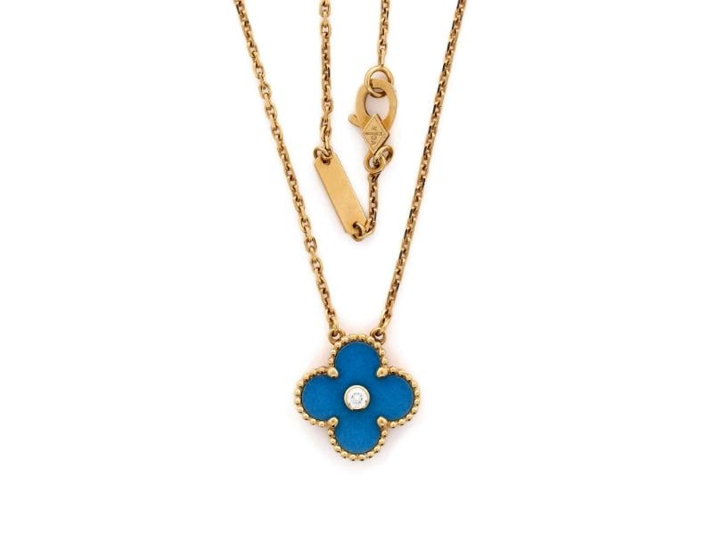 Van Cleef & Arpels Vintage Alhambra Pendant Necklace 18K Yellow Gold and Blue - 2