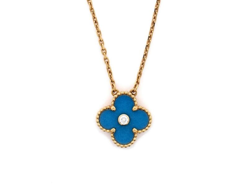Van Cleef & Arpels Vintage Alhambra Pendant Necklace 18K Yellow Gold and Blue - 3