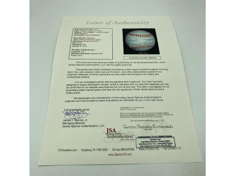 Mint Joe Dimaggio "Yankee Clipper" Signed American League Baseball #41/41 JSA - 4