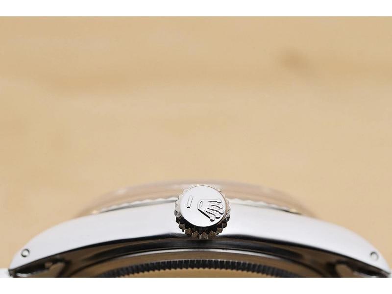 ROLEX MENS DATEJUST 18K WHITE GOLD STEEL RED VIGNETTE DIAMOND 1601 WATCH - 9