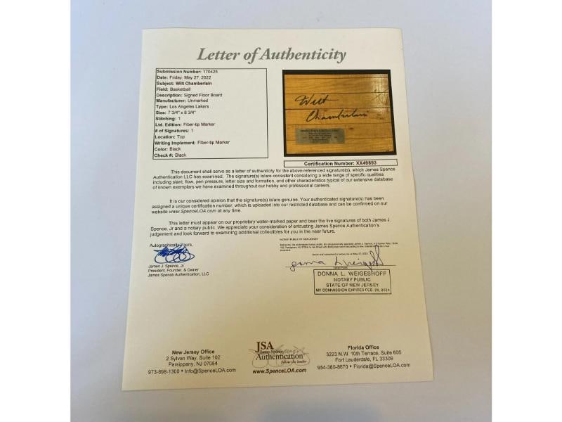 Wilt Chamberlain Signed Los Angeles Lakers Forum Game Used Floor JSA COA - 2
